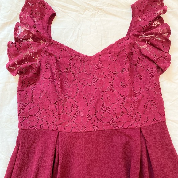 Wine Red A-Line Dress Lace Ruffle Sleeve, Women XL. - Picture 9 of 10